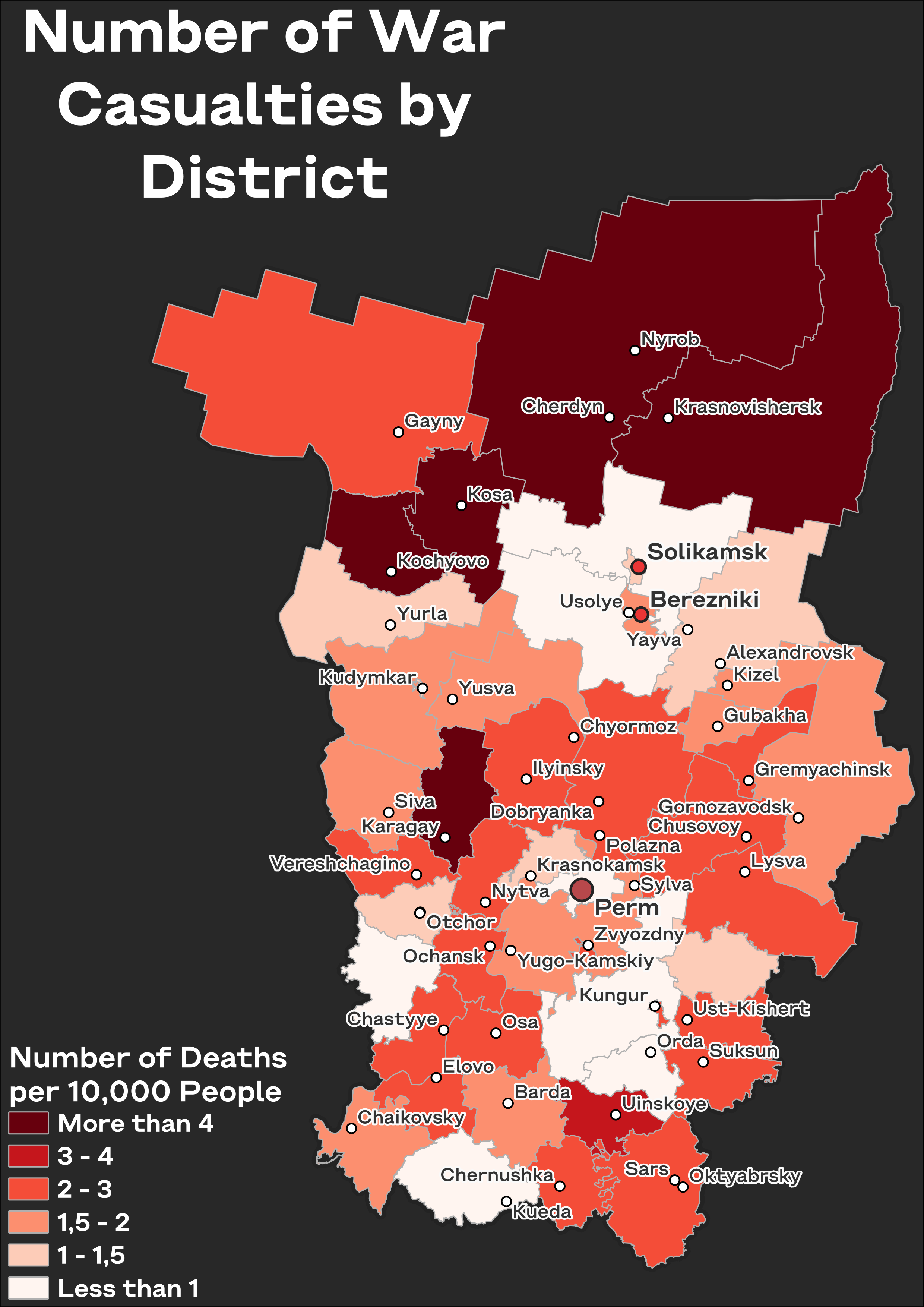 Number of war casualties by district