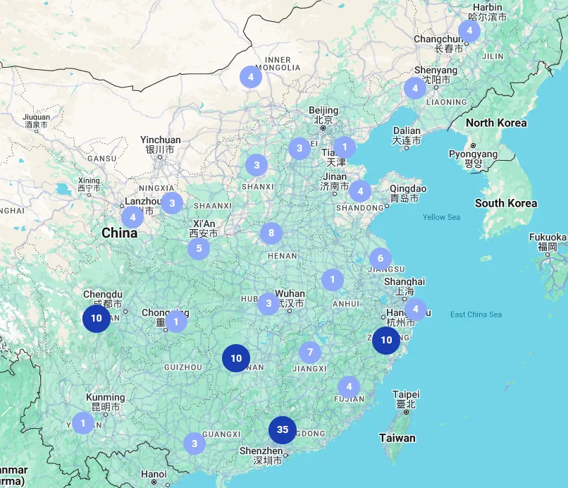 Map of Worker Strikes in China in 2024