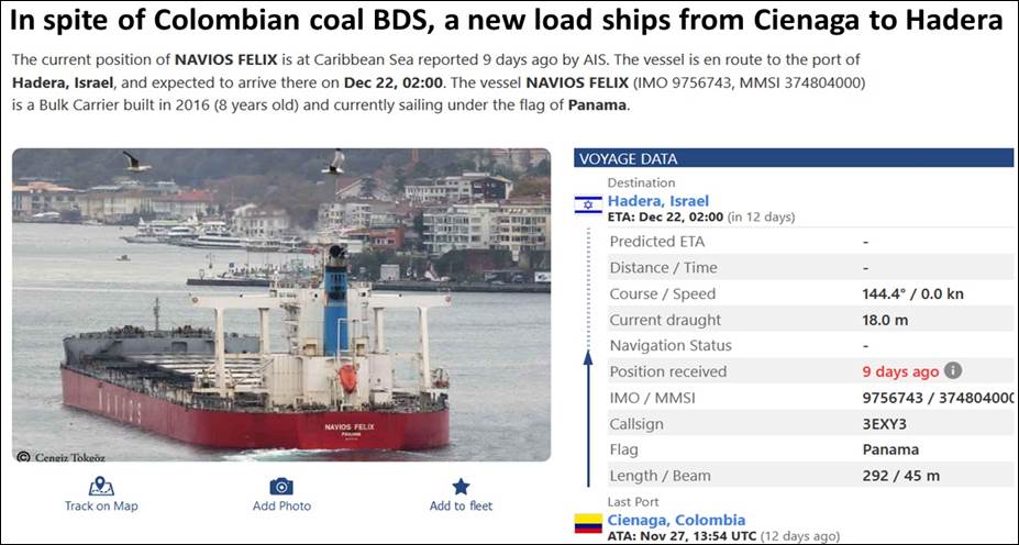 Colombian coal to Israel