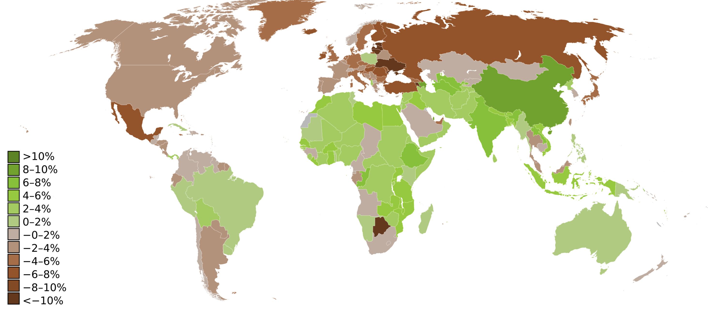 Real GDP growth at the beginning of 2009 by country. Ukraine is one of the most affected. Image: CIA