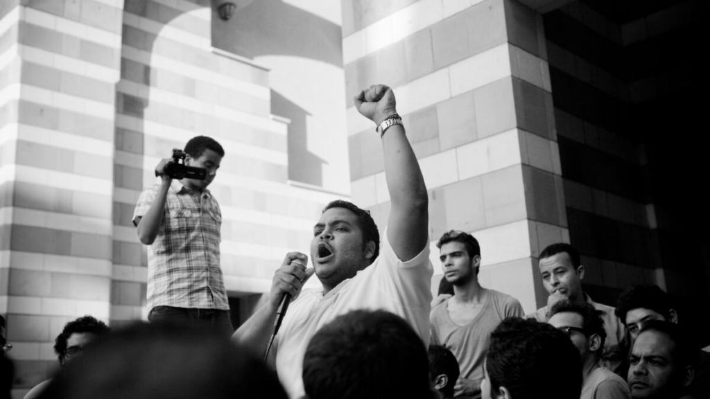 tudents, workers and security personnel at the American University in Cairo on strike. Photo: Hossam el-Hamalawy