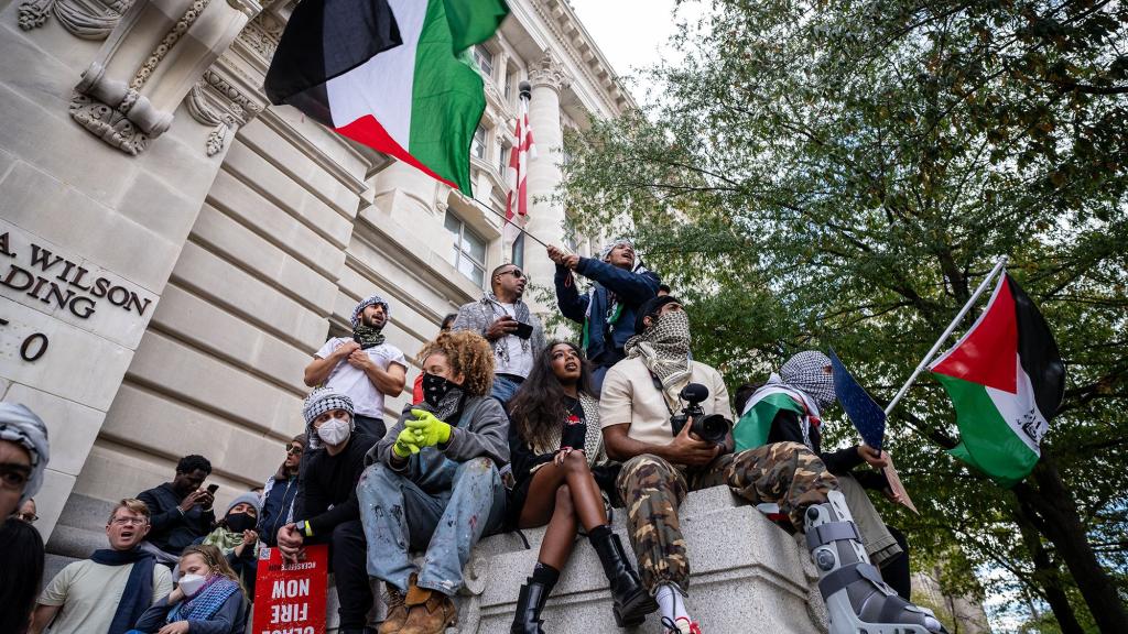 Palestinian solidarity protesters during a large-scale demonstration in Washington, D.C., on Nov. 23, 2023. Photograph by André Chung for Hammer & Hope.