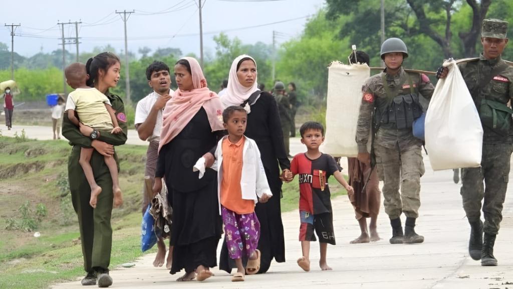 AA soldiers and Rohingya IDPs