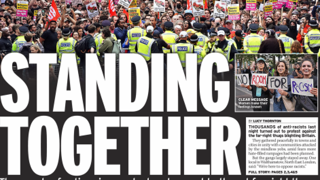 Mirror front page anti-fascist protests