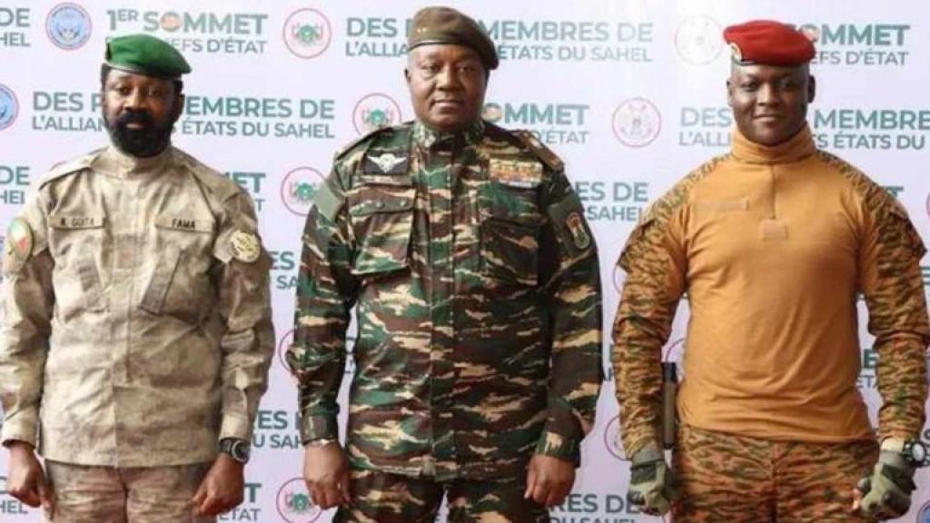 From Left: Col Assimi Goïta of Mali, General Abdourahamane Tchiani of Niger, and Capt Ibrahim Traoré of Burkinabé. 