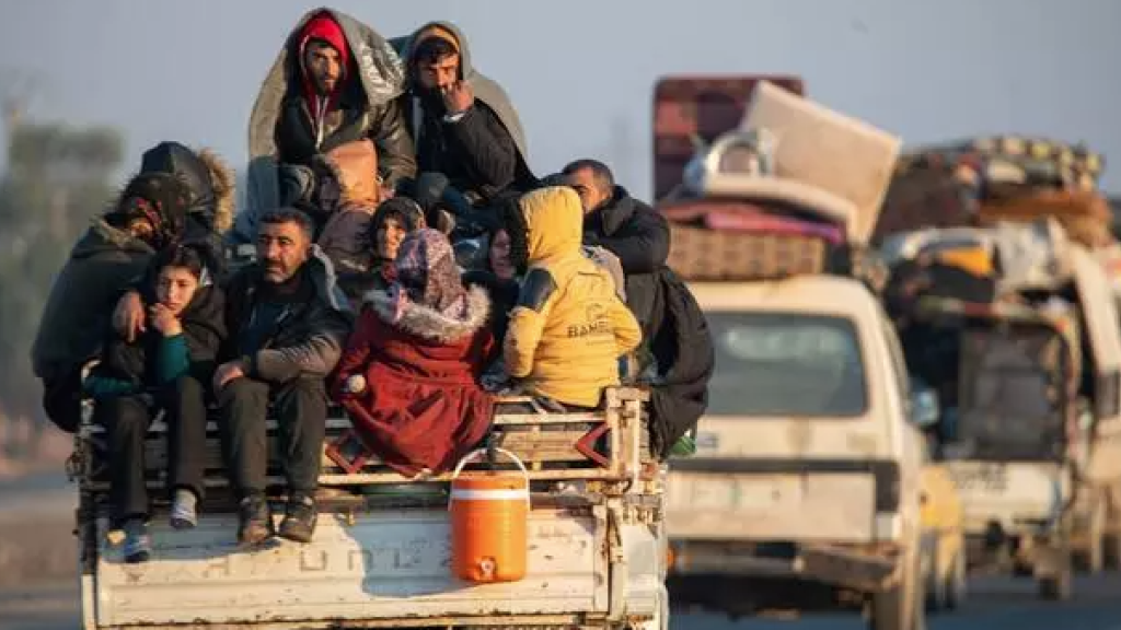 Refugees escaping the area around Tal Rifaat, fleeing towards Raqqa, 2 December 2024.