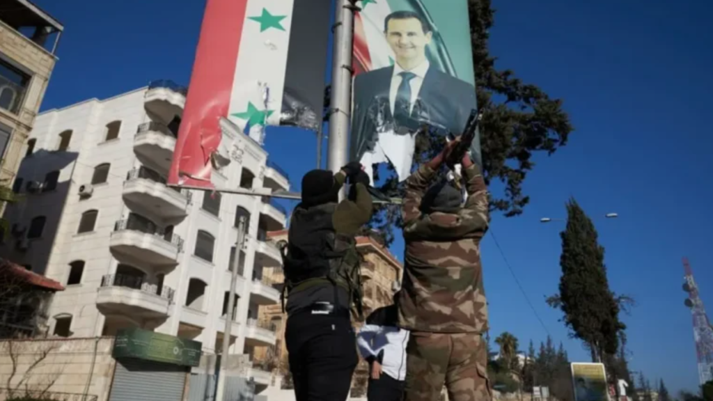 Taking down Assad Syria flag