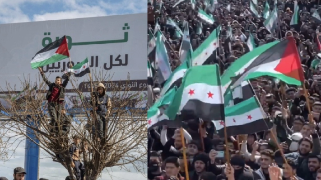 Idlib in solidarity with Gaza, anniversary of Syrian revolution, March 2024.