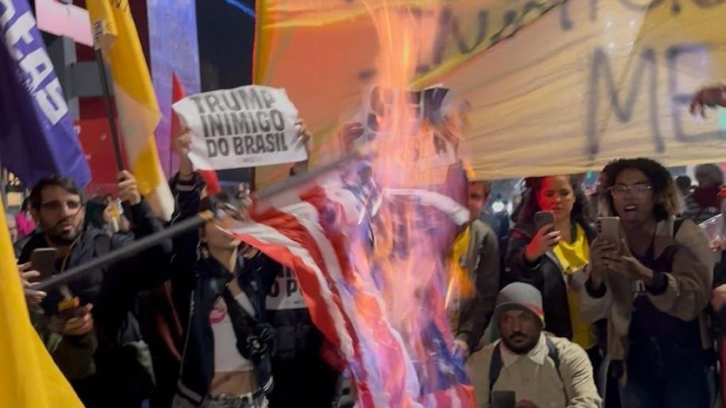 Burning US flag in Brazil protest
