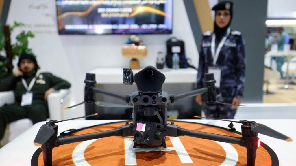 A drone used for law enforcement at the International Exhibtion For National Security and Resilience in the Emirati capital Abu Dhabi, 2022.