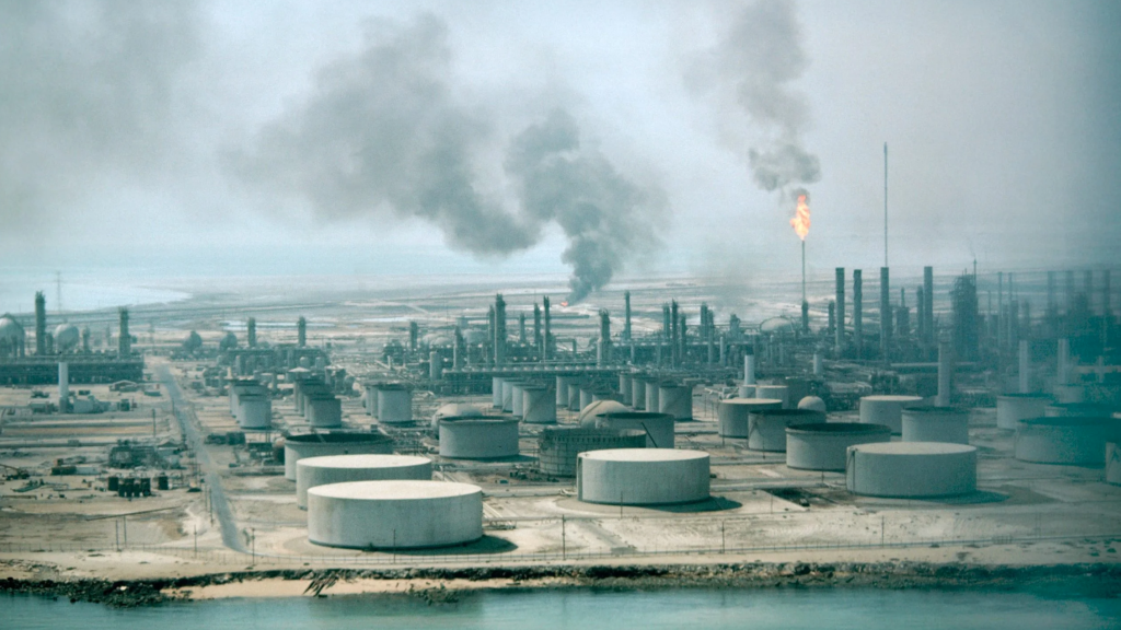 The Aramco oil refinery in Dhahran, Saudi Arabia. COP30 offered no fossil-fuel phase-out; oil-producing nations blocked binding language, and the final deal focused on voluntary road maps instead.
