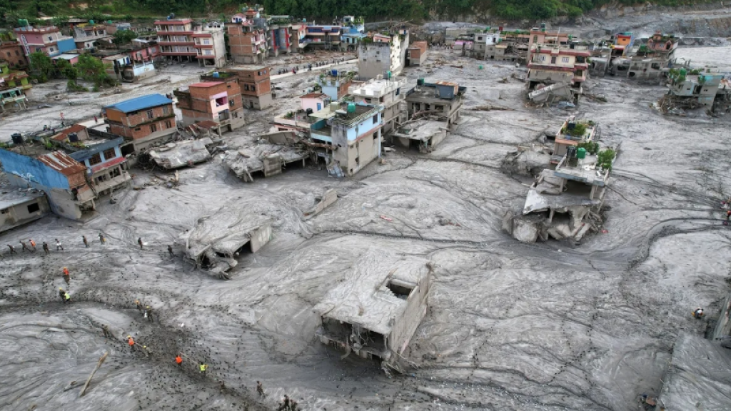 The flood and landslide destroyed settlements along Nepal's Trishuli River, in a disaster that has claimed hundreds of lives.