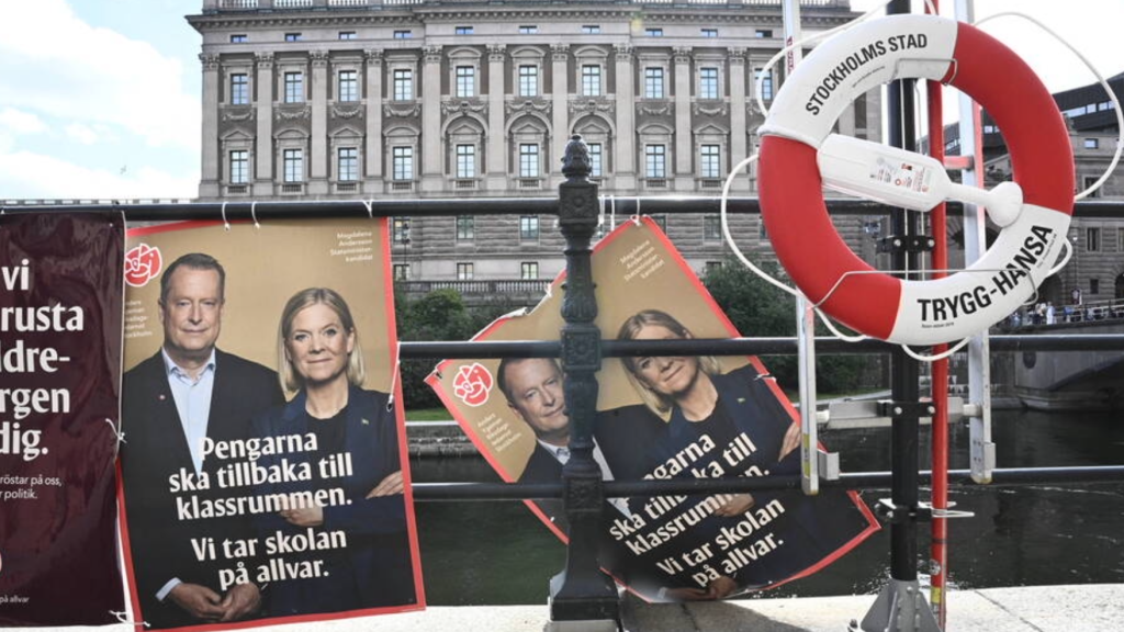 Who's going down? Election posters in front of the Parliament building in Stockholm ahead of the 2026 parliamentary election