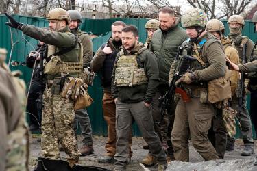 Ukrainian president Volodymyr Zelenskyy with Ukrainian troops