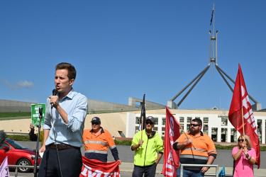 Max Chandler-Mather outside federal parliament