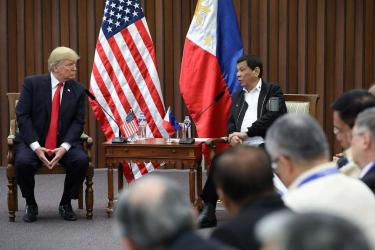 President Rodrigo Duterte and President Donald Trump at the Philippine International Convention Center in Pasay City on November 13, 2017. 