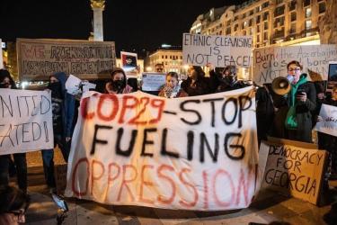 Protest at COP29 in Azerbaijan, November 2024