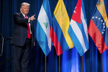 Then-President Donald Trump arrives for a Latinos for Trump event, in Doral, Fla., Sept. 25, 2020