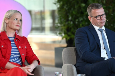 The Finns Party's chairperson Riikka Purra and National Coalition Party's chairperson Petteri Orpo during a EU parliamentary elections debate in Helsinki,