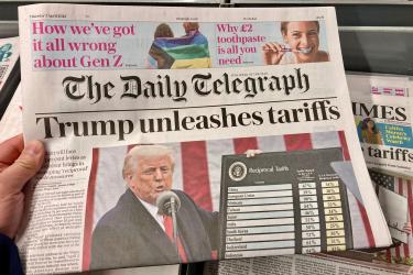 Newsapaper stand in Nottinghamshire, UK April 2025.