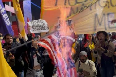 Burning US flag in Brazil protest
