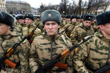 Russian military cadets in Saint Petersburg on April 23.