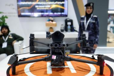 A drone used for law enforcement at the International Exhibtion For National Security and Resilience in the Emirati capital Abu Dhabi, 2022.