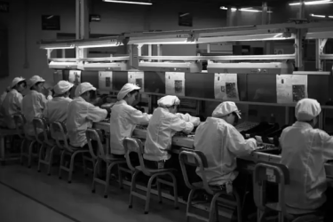 Chinese workers labour production line