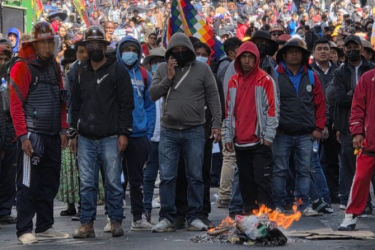 Salaried miners protest the policies of President Rodrigo Paz near Plaza Murillo in La Paz, Bolivia, on May 18, 2026. (William Wroblewski)