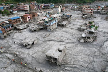 The flood and landslide destroyed settlements along Nepal's Trishuli River, in a disaster that has claimed hundreds of lives.