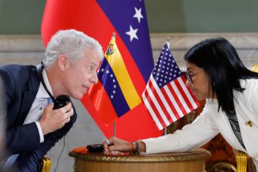 US Energy Secretary Chris Wright meets with Venezuelan acting President Delcy Rodriguez at Miraflores Presidential Palace in Caracas, Venezuela, September 2, 2026. 