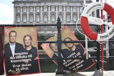Who's going down? Election posters in front of the Parliament building in Stockholm ahead of the 2026 parliamentary election