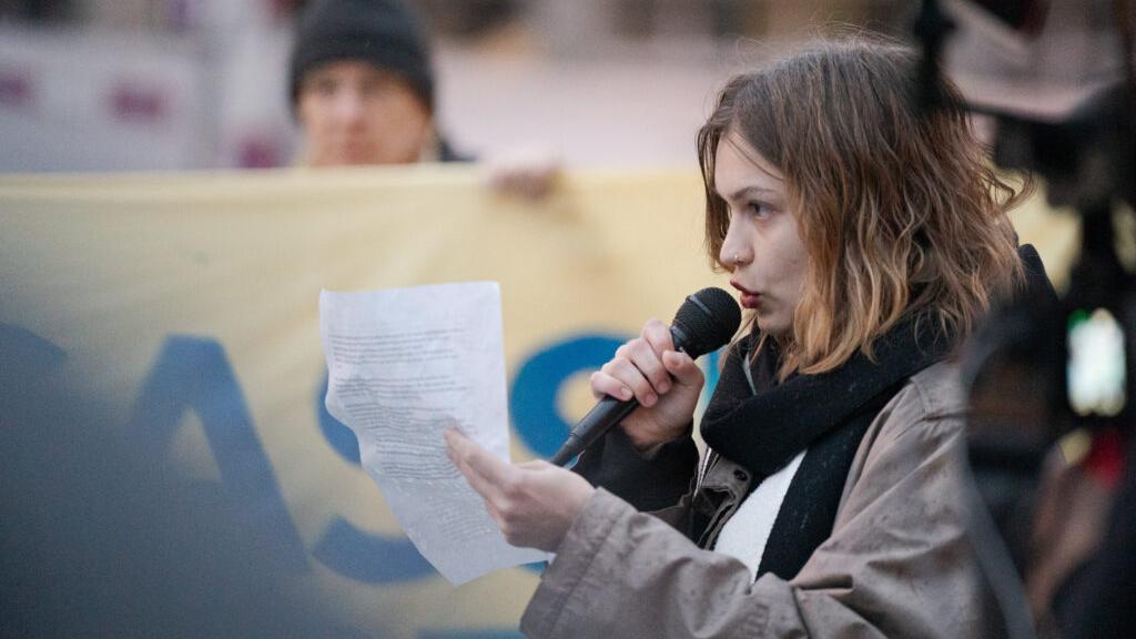 Hanna Perekhoda at rally