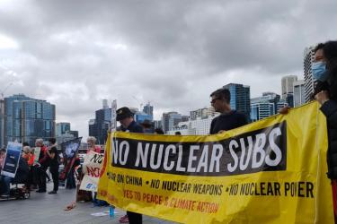 Protesting an Australian navy weapons expo in May. Photo: Sydney Anti-AUKUS Coalition