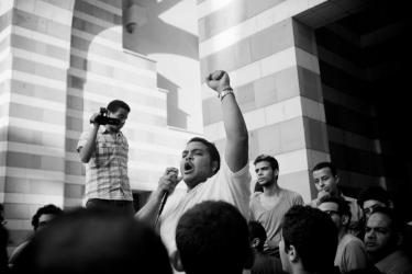 tudents, workers and security personnel at the American University in Cairo on strike. Photo: Hossam el-Hamalawy