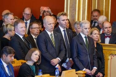 Prime Minister Jonas Gahr Støre (Ap) and his cabinet during the opening of the 167th Norwegian Parliament on 3rd October 2022