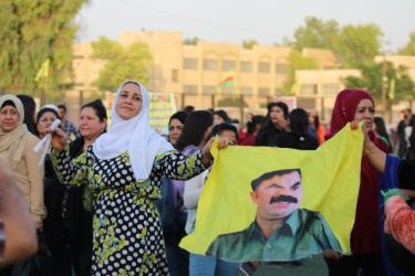 A Kurdish woman dancing at a celebration of the revolution in Qamishli, 2023. Photo by Anna Rebrii